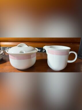 FLORIDA by Thomas Covered Sugar Bowl Lid & Creamer Germany Pink Grid Rosenthal
